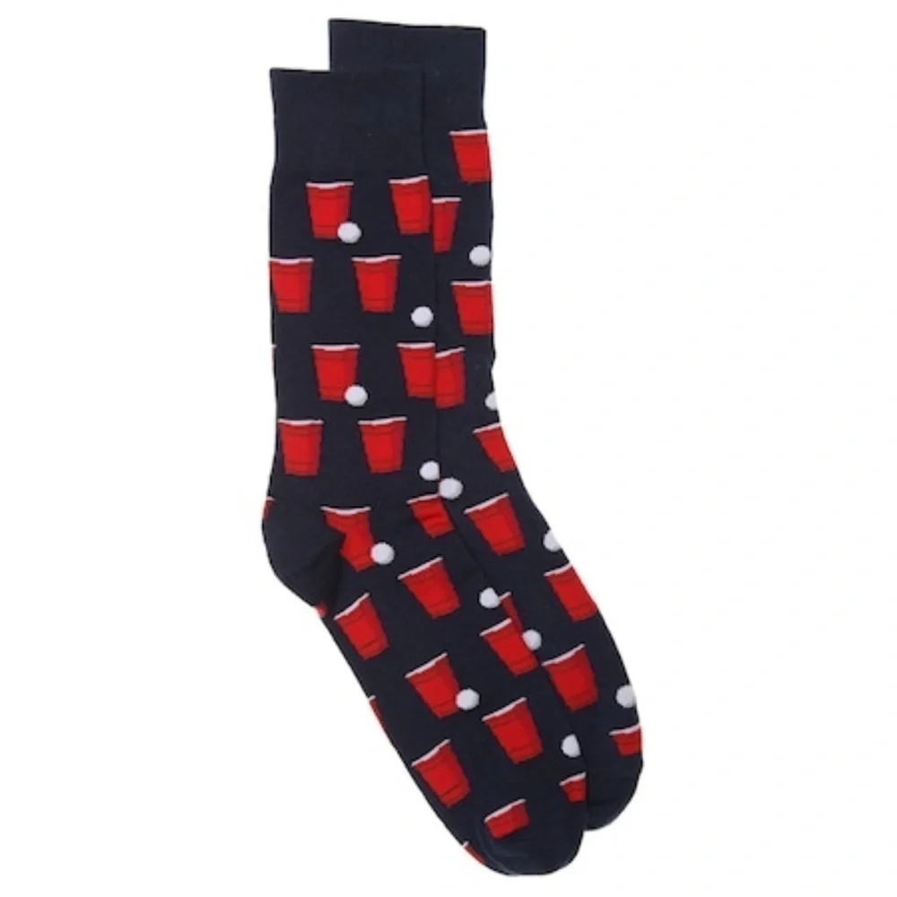 Hot Sox Beer Pong Socks 3 Pair Men’s Gift Pack Navy Red Polka Dot Size 10-13